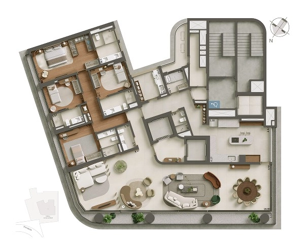 Planta Apartamento 4 suítes ampliada - 352 m² 0